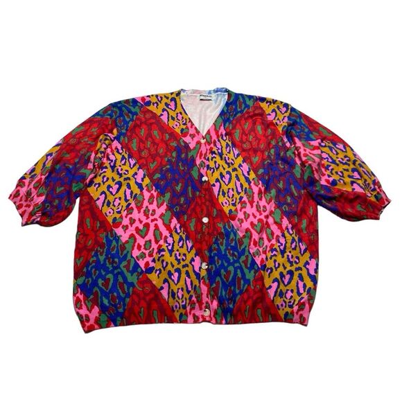 Rebdolls Women’s Logan Knit Multi Color Leopard Print Button Front Cardigan 5X - Picture 2 of 9